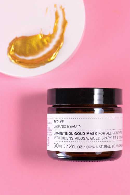 Masque Gold au Bio-rétinol de chez Evolve Beauty dans un pot en verre de 60 ml - masque or
